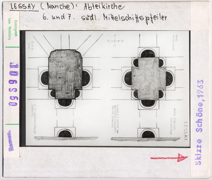 Vorschaubild Lessay: Ehemalige Abteikirche, 6. u. 7. südlicher Mittelschiffspeiler. Skizze Wolfgang Schöne 1963 